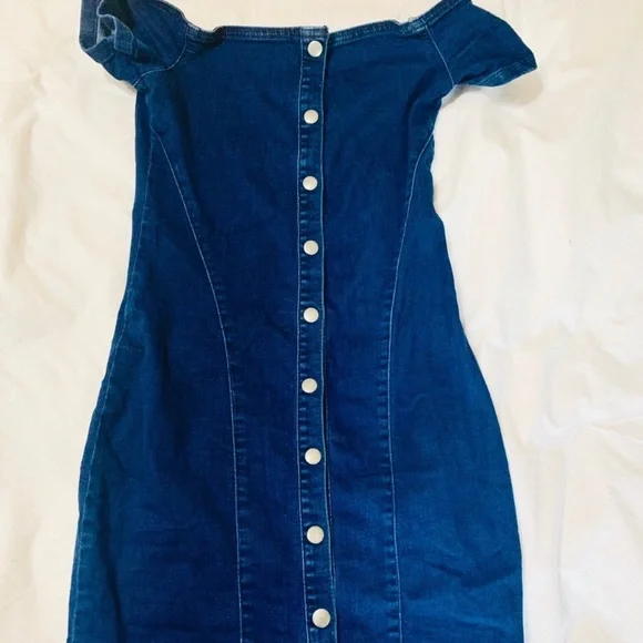 Denim Bardot 90s inspired Missguided Dress - Picture 3 of 5